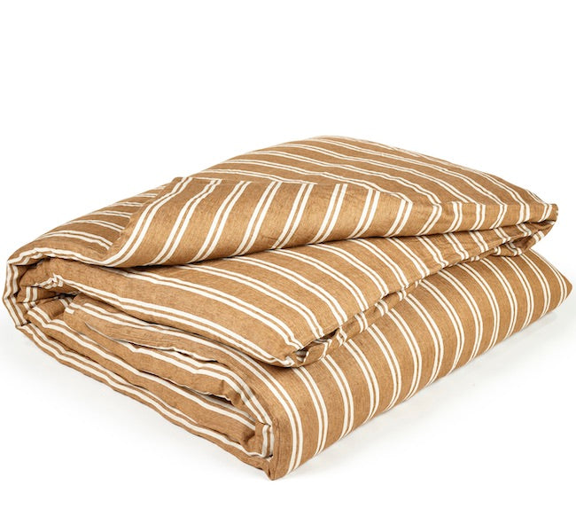 Belgian linen duvet cover, gorgeous tan color background with natural white stripes