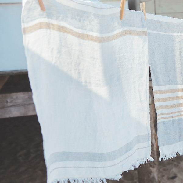 Libeco Belgian Linen Throw Towel - Oyster Stripe