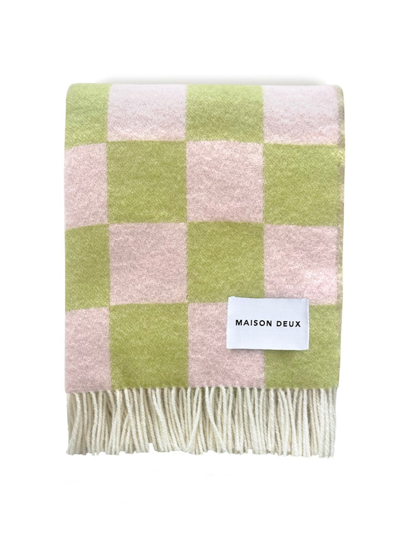 Checkerboard Wool Blanket - Kiwi Pink