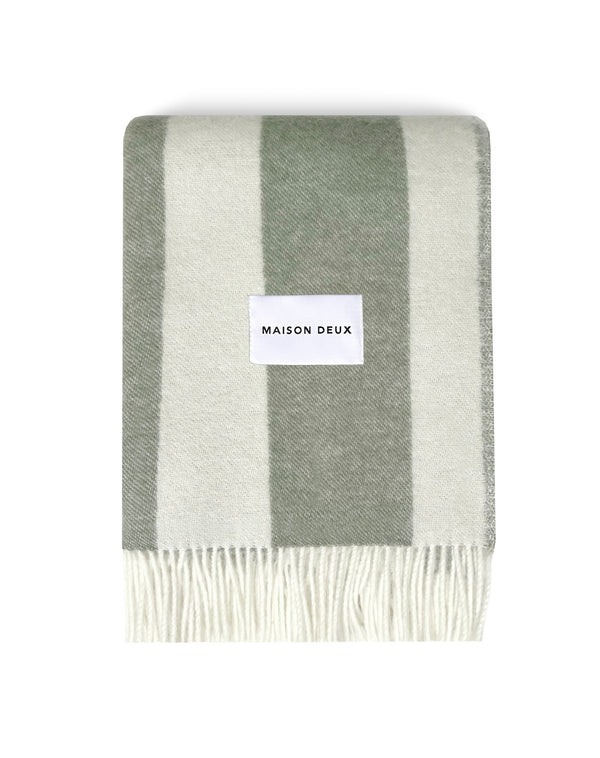 Rough Stripe Wool Blanket - Agave Olive Green