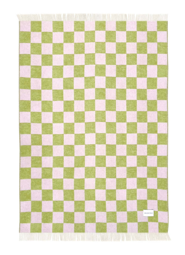 Checkerboard Wool Blanket - Kiwi Pink
