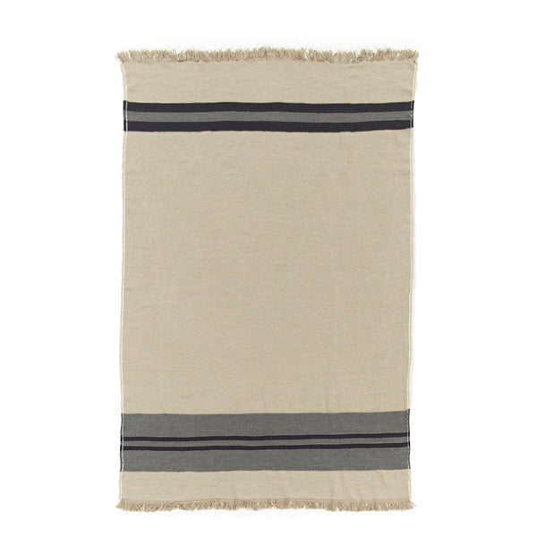 Belgian Linen Wool Throw Blanket - Black House Stripe