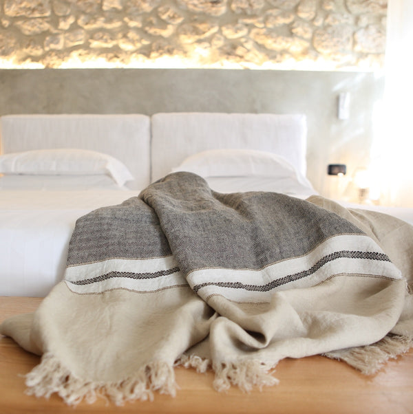 Libeco Belgian Linen Throw Towel - Beeswax Stripe