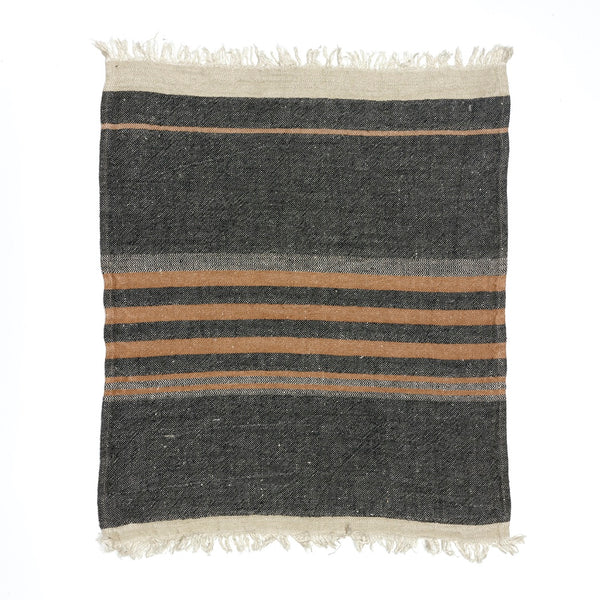 Belgian Flax Linen Throw Towel - Black Stripe