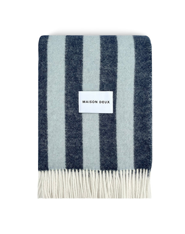 Wool Candy Wrap Blanket - Navy Ice Blue