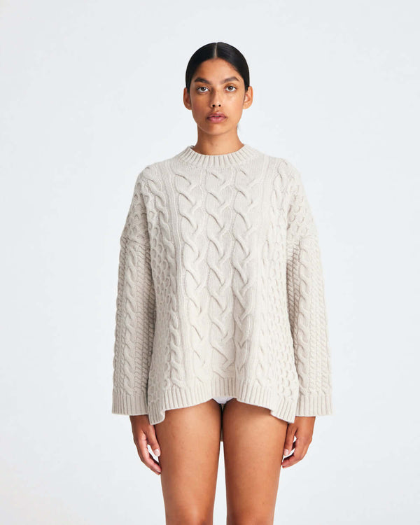 Pretty Lavish cable knit set in beige