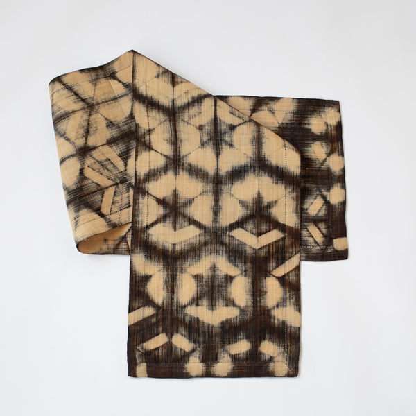 Shibori Raffia Table Runner - Charcoal