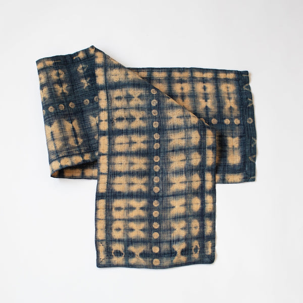 Shibori Raffia Table Runner - Indigo