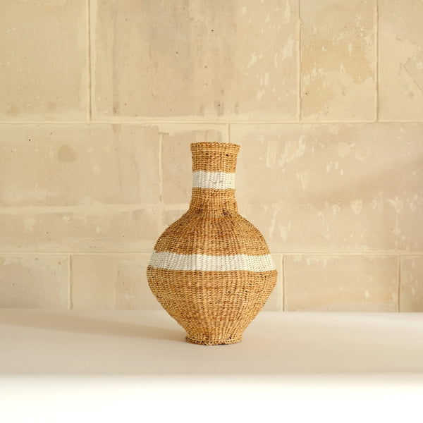 Tall Woven Vase With White Stripe