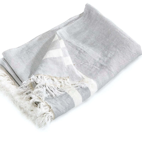 Libeco Belgian Linen Throw Towel - Gray Stripe