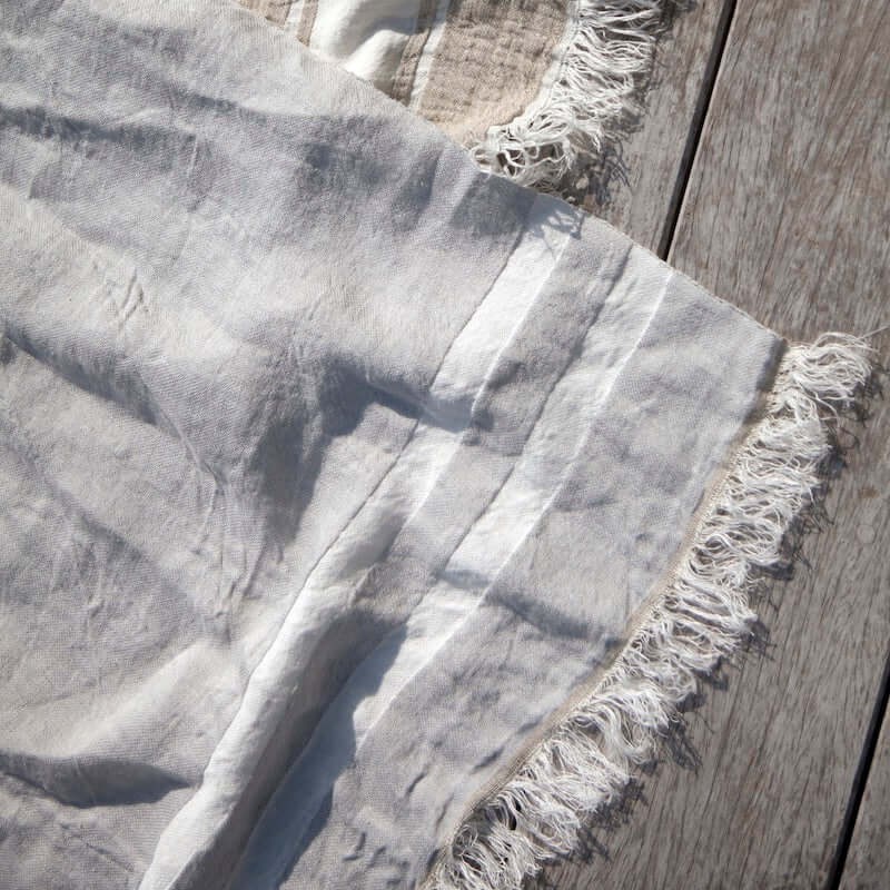 Libeco Belgian Linen Throw Towel - Gray Stripe