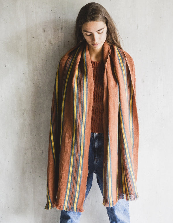 Wool Linen Scarf Shawl - Crimson