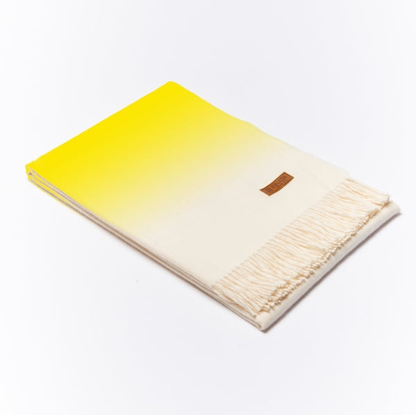 Finest Alpaca wool decorative throw in bright yellow & white ombre