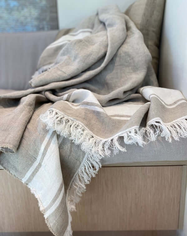 Libeco Belgian Linen Throw Towel - Gray Stripe